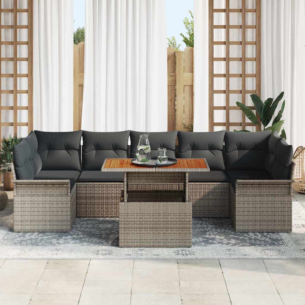 Tuin Sofa Set met kussen 8 pcs Grijs is nu te koop bij PeponiXL, paradijselijk wonen!
