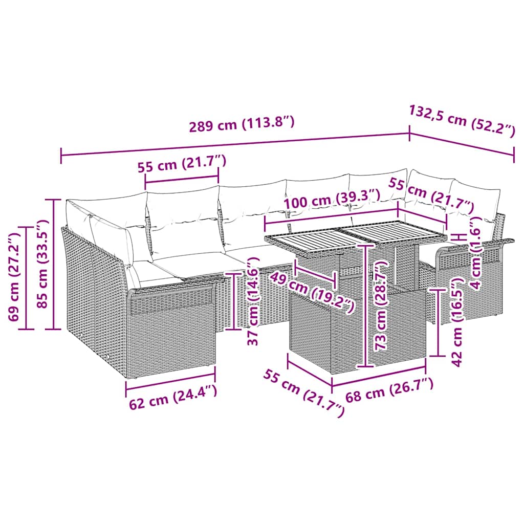 Tuin Sofa Set met kussen 8 pcs Grijs is nu te koop bij PeponiXL, paradijselijk wonen!
