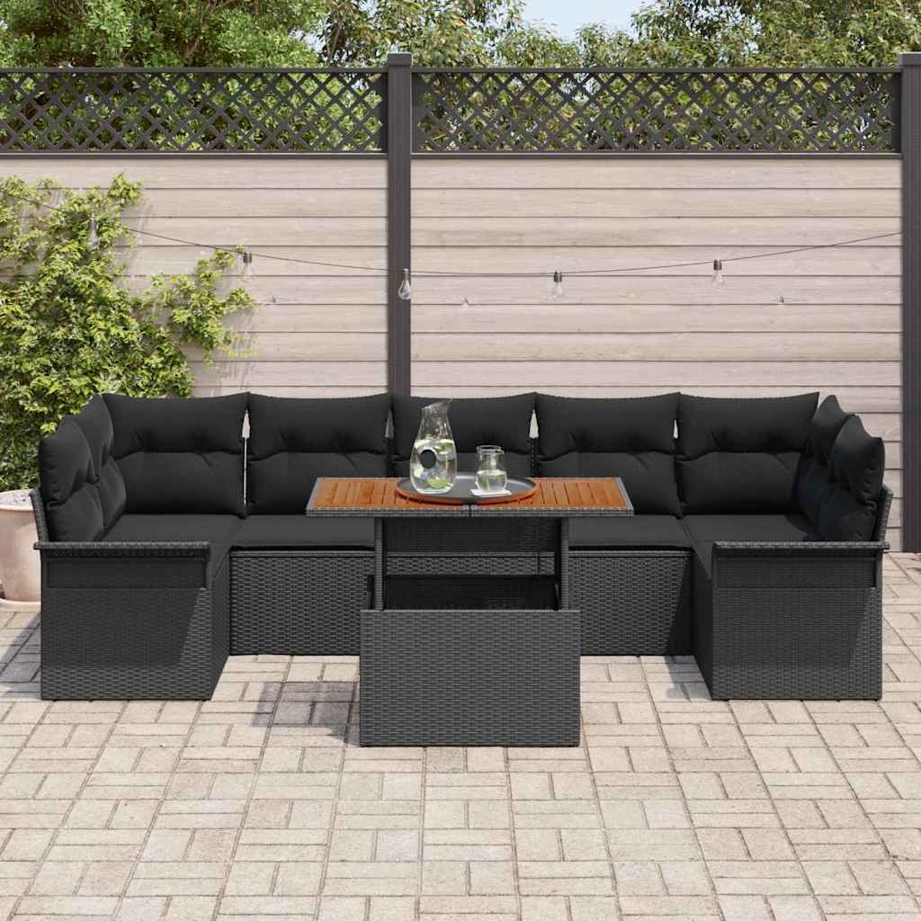 Tuin Sofa Set met kussen 8 pcs Zwart is nu te koop bij PeponiXL, paradijselijk wonen!