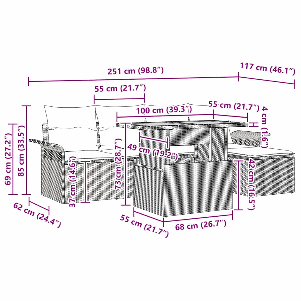 Tuin Sofa Set met kussen 6 pcs Grijs is nu te koop bij PeponiXL, paradijselijk wonen!