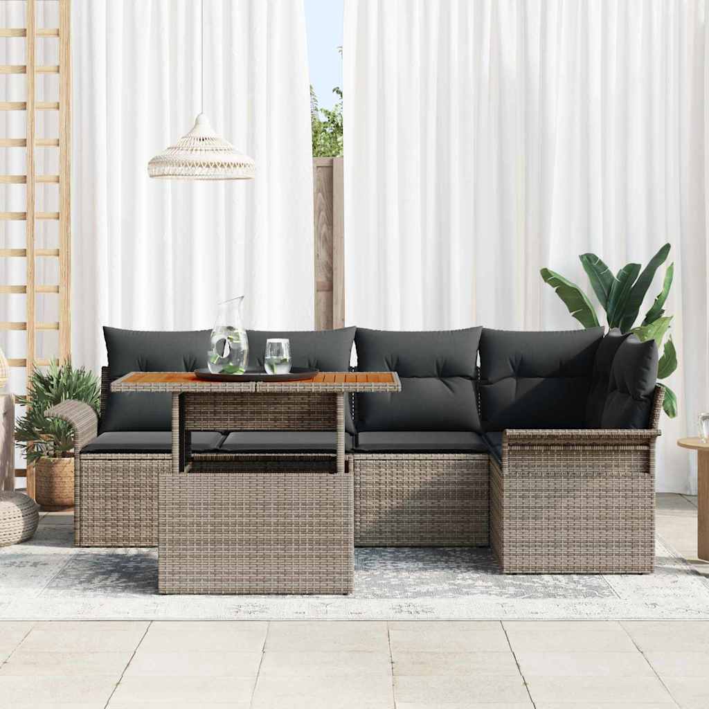 Tuin Sofa Set met kussen 6 pcs Grijs is nu te koop bij PeponiXL, paradijselijk wonen!