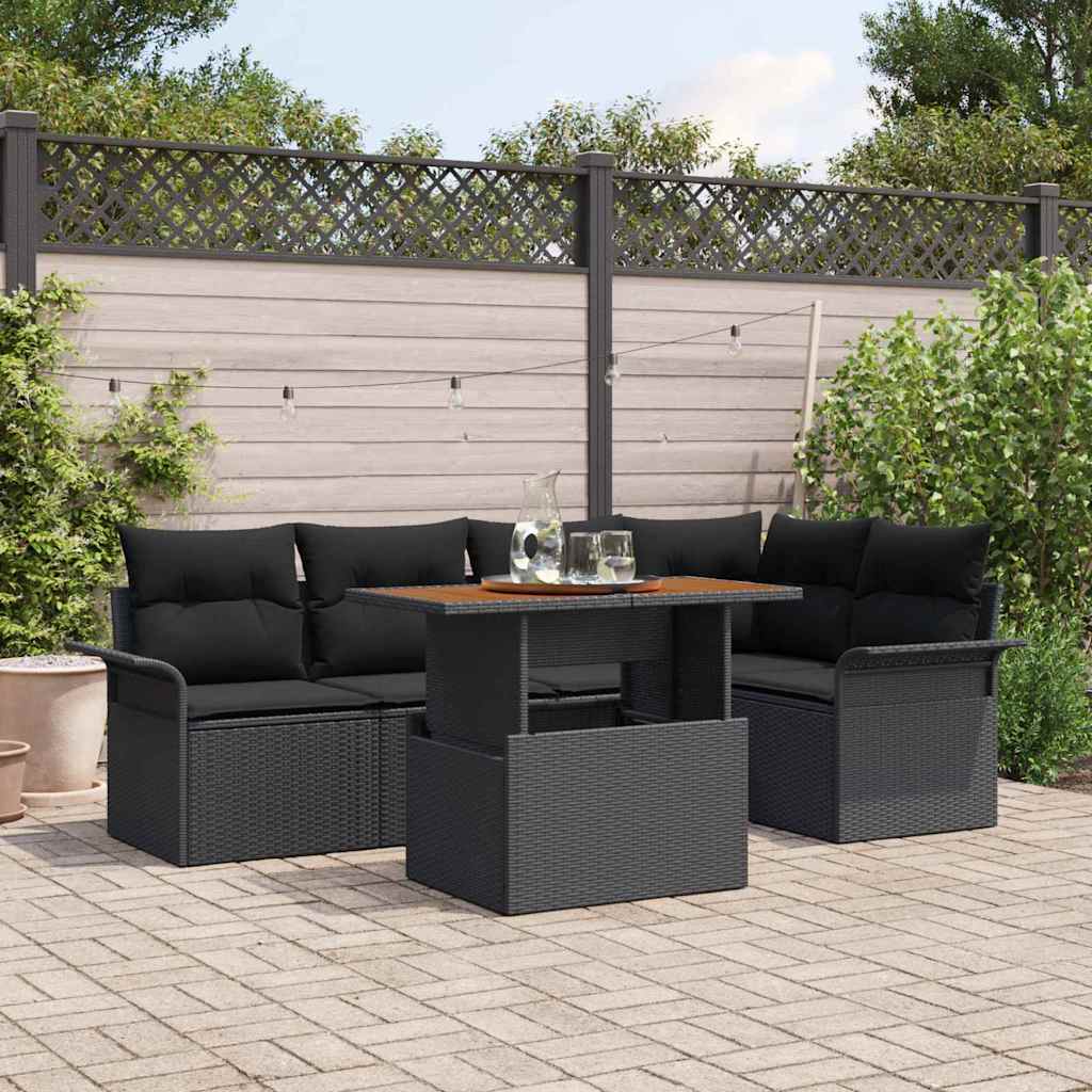 Tuin Sofa Set met kussen 6 pcs Zwart is nu te koop bij PeponiXL, paradijselijk wonen!