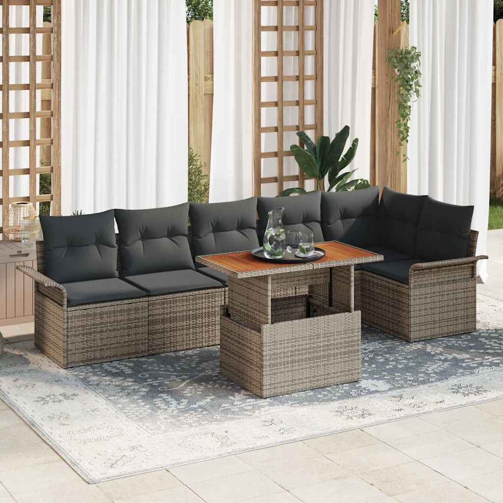 Tuinbankenset met kussen 7 pcs Grijs poly rattan is nu te koop bij PeponiXL, paradijselijk wonen!