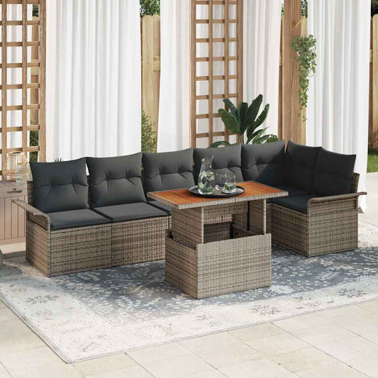 Tuinbankenset met kussen 7 pcs Grijs poly rattan is nu te koop bij PeponiXL, paradijselijk wonen!