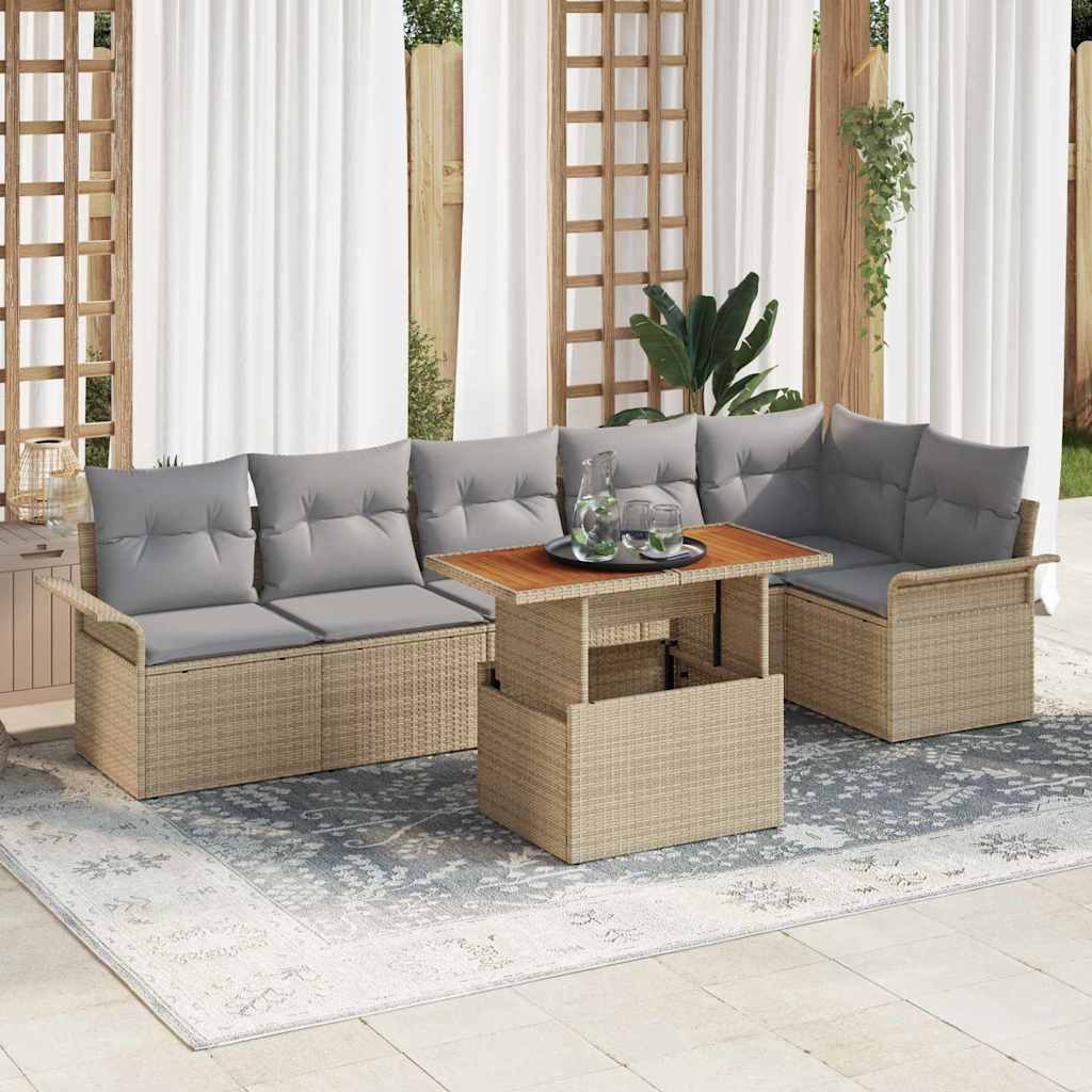 Tuinbankenset met kussen 7 pcs Beige en Licht Grijs poly rattan is nu te koop bij PeponiXL, paradijselijk wonen!