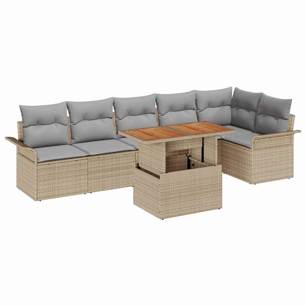 Tuinbankenset met kussen 7 pcs Beige en Licht Grijs poly rattan is nu te koop bij PeponiXL, paradijselijk wonen!