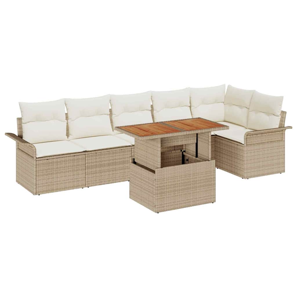 Tuinbankenset met kussen 7 pcs Beige en Crème poly rattan is nu te koop bij PeponiXL, paradijselijk wonen!