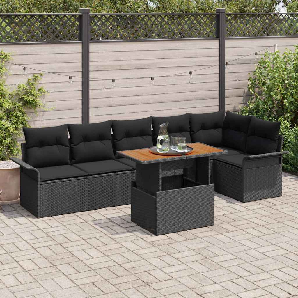 Tuinbankenset met kussen 7 pcs Zwart poly rattan is nu te koop bij PeponiXL, paradijselijk wonen!