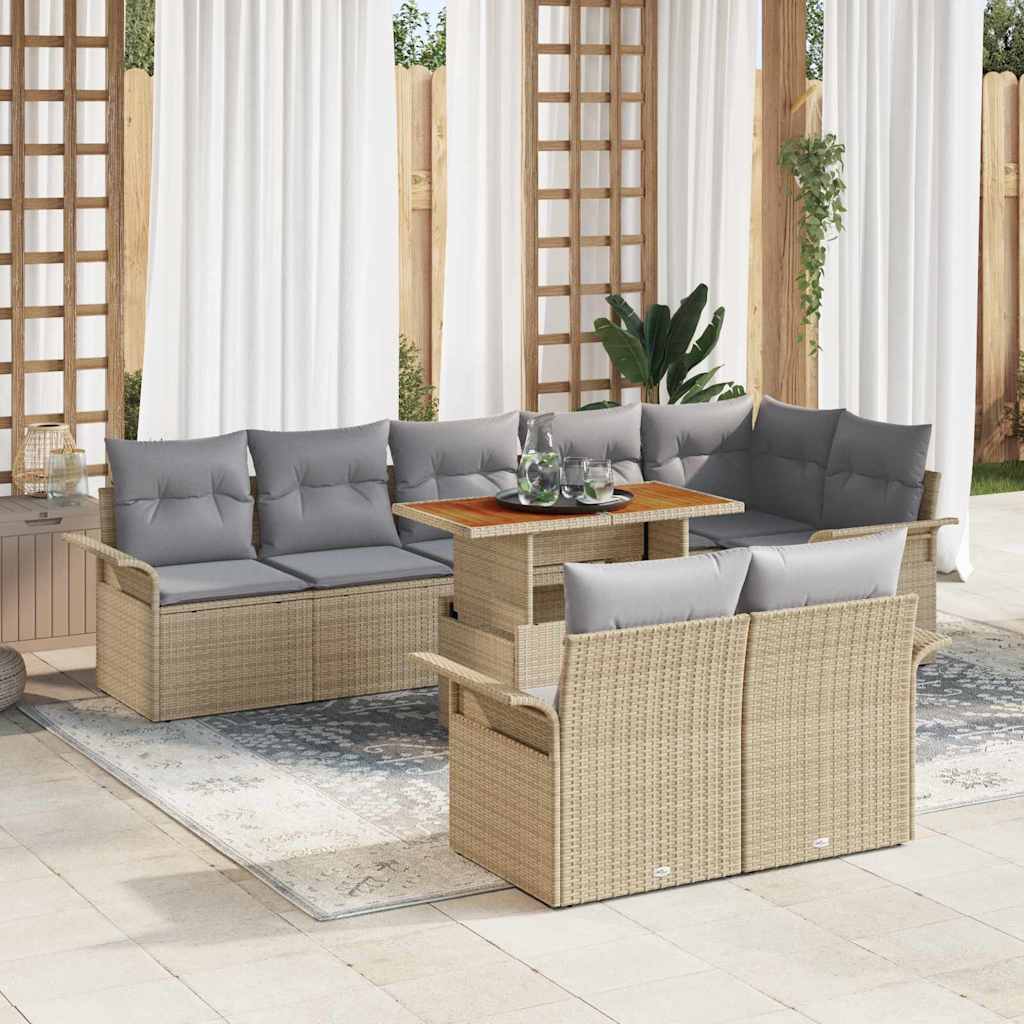 Tuinbankenset met kussen 9 pcs Beige en Licht Grijs poly rattan is nu te koop bij PeponiXL, paradijselijk wonen!