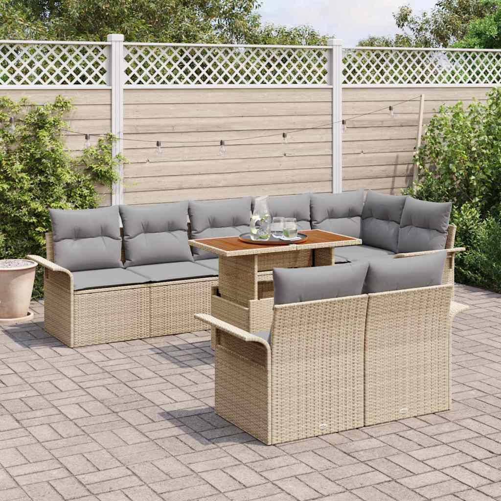 Tuinbankenset met kussen 9 pcs Beige en Licht Grijs poly rattan is nu te koop bij PeponiXL, paradijselijk wonen!