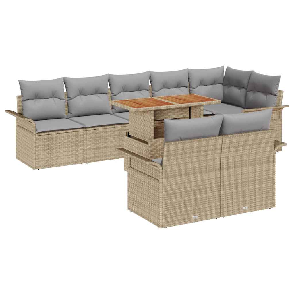 Tuinbankenset met kussen 9 pcs Beige en Licht Grijs poly rattan is nu te koop bij PeponiXL, paradijselijk wonen!