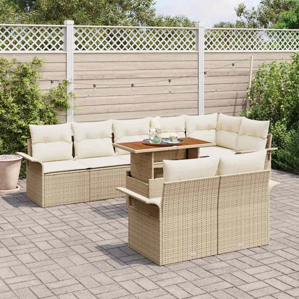 Tuinbankenset met kussen 9 pcs Beige en Crème poly rattan is nu te koop bij PeponiXL, paradijselijk wonen!