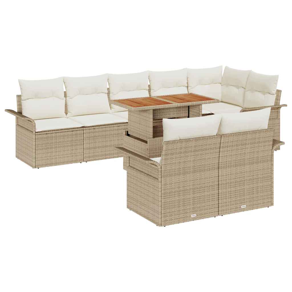 Tuinbankenset met kussen 9 pcs Beige en Crème poly rattan is nu te koop bij PeponiXL, paradijselijk wonen!