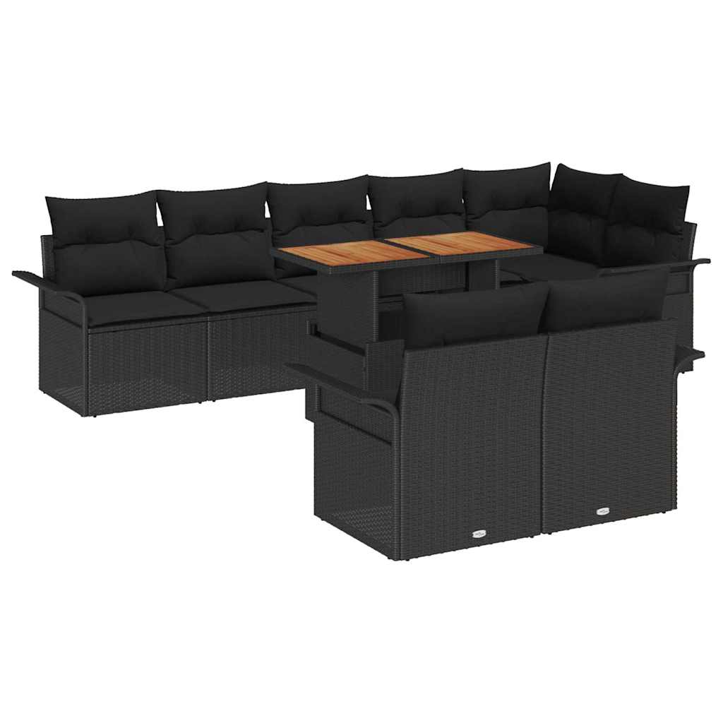 Tuinbankenset met kussen 9 pcs Zwart poly rattan is nu te koop bij PeponiXL, paradijselijk wonen!