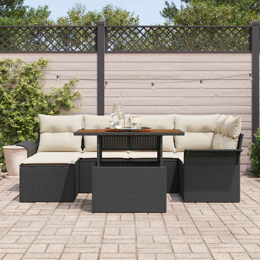 Tuinbankenset met kussen 7 pcs Zwart en Crème poly rattan is nu te koop bij PeponiXL, paradijselijk wonen!