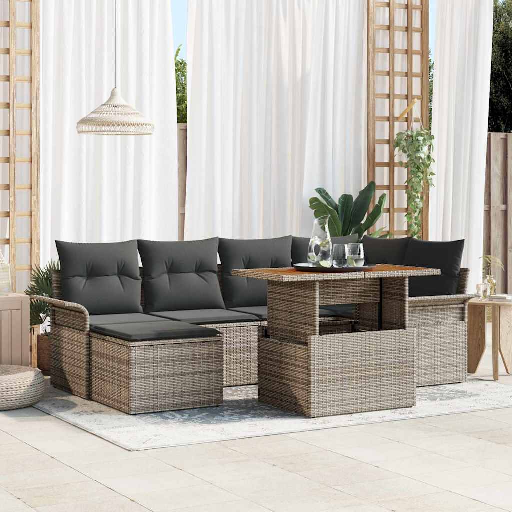 Tuinbankenset met kussen 7 pcs Grijs poly rattan is nu te koop bij PeponiXL, paradijselijk wonen!