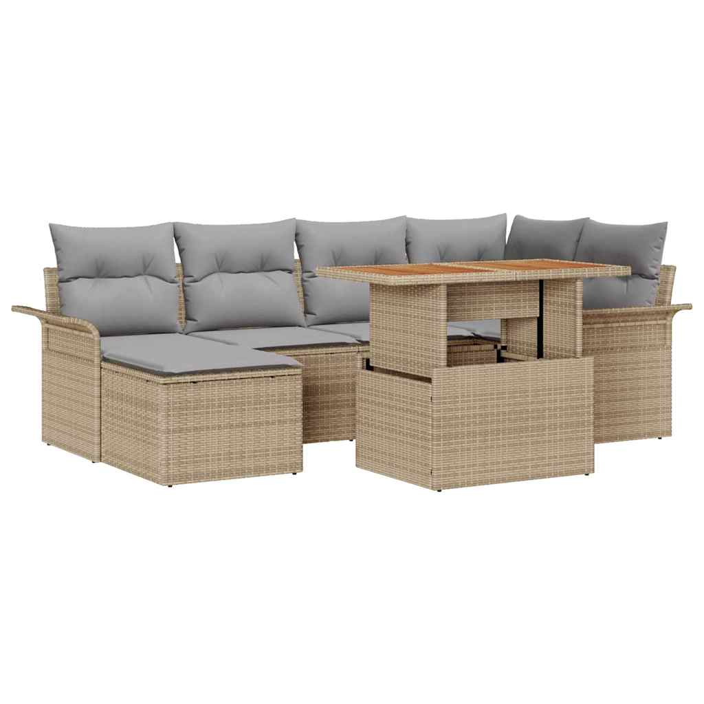 Tuinbankenset met kussen 7 pcs Beige en Licht Grijs poly rattan is nu te koop bij PeponiXL, paradijselijk wonen!
