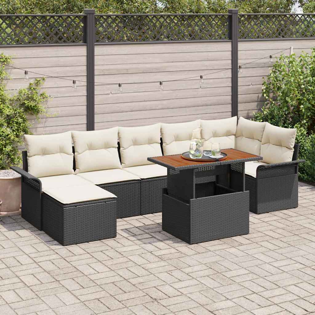 Tuinbankenset met kussen 8 pcs Zwart en Crème poly rattan is nu te koop bij PeponiXL, paradijselijk wonen!