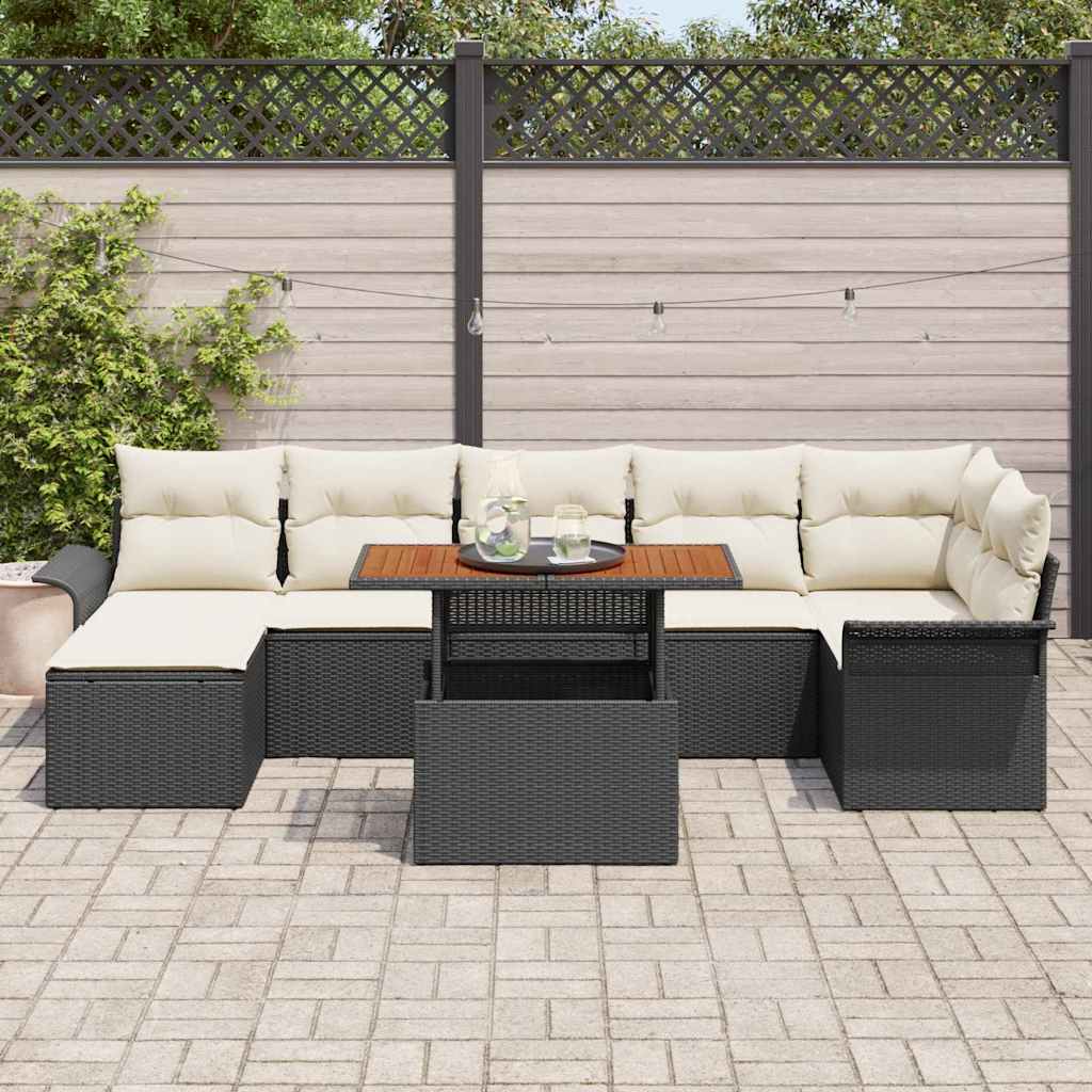 Tuinbankenset met kussen 8 pcs Zwart en Crème poly rattan is nu te koop bij PeponiXL, paradijselijk wonen!