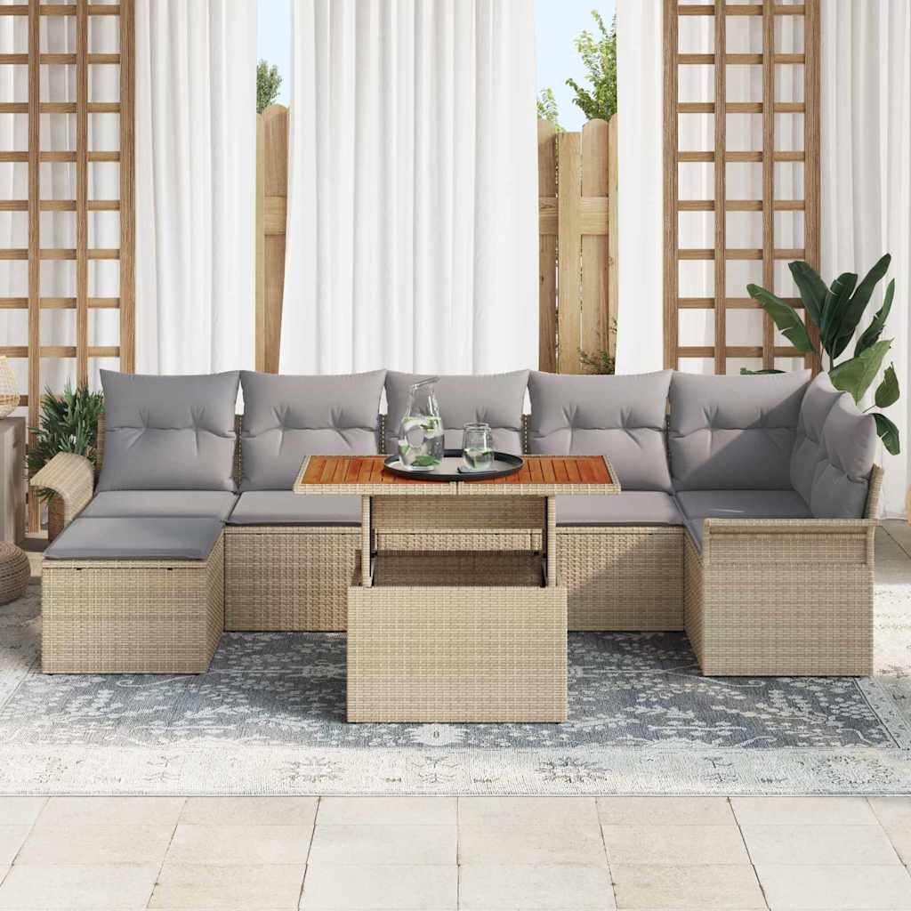 Tuinbankenset met kussen 8 pcs Beige en Licht Grijs poly rattan is nu te koop bij PeponiXL, paradijselijk wonen!