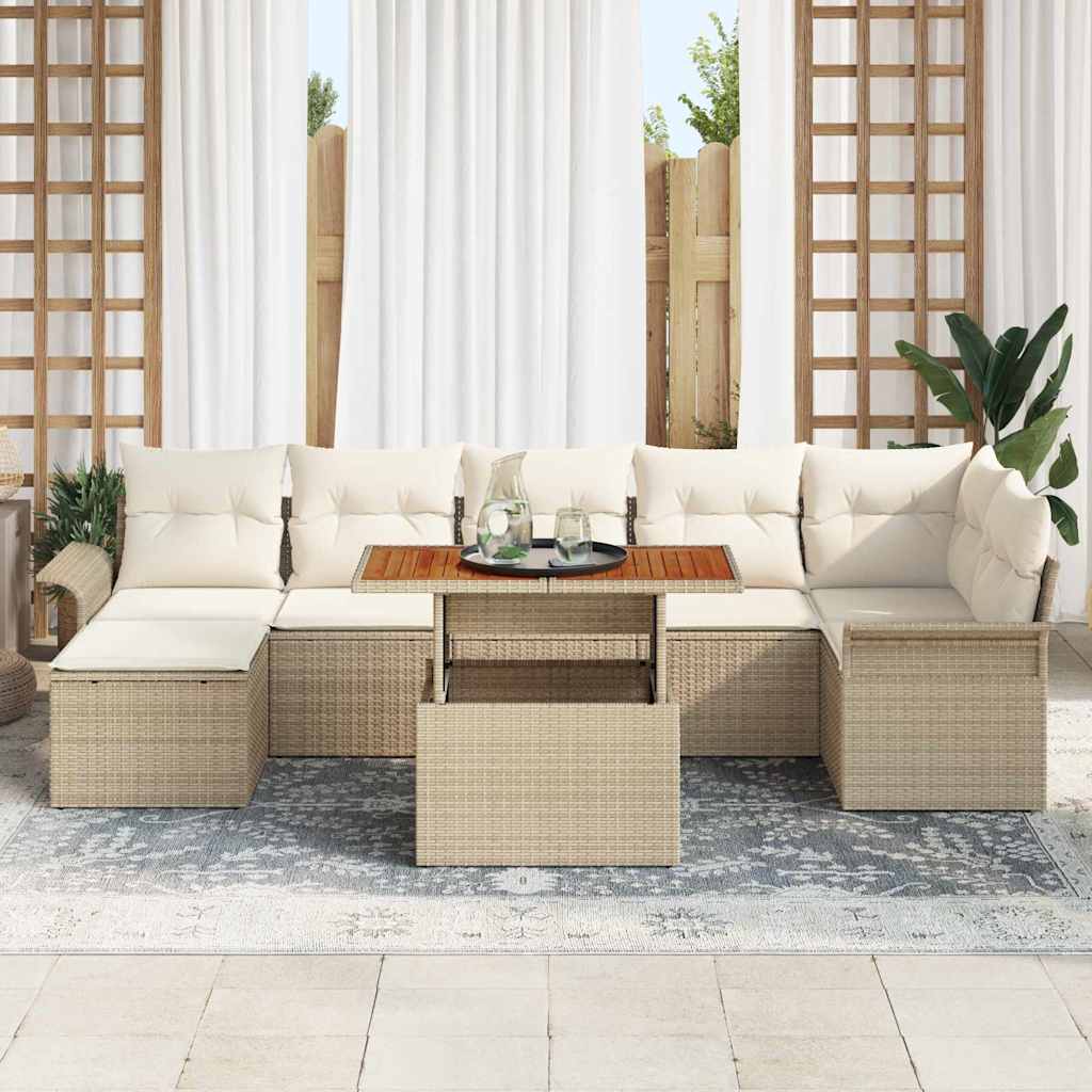 Tuinbankenset met kussen 8 pcs Beige en Crème poly rattan is nu te koop bij PeponiXL, paradijselijk wonen!