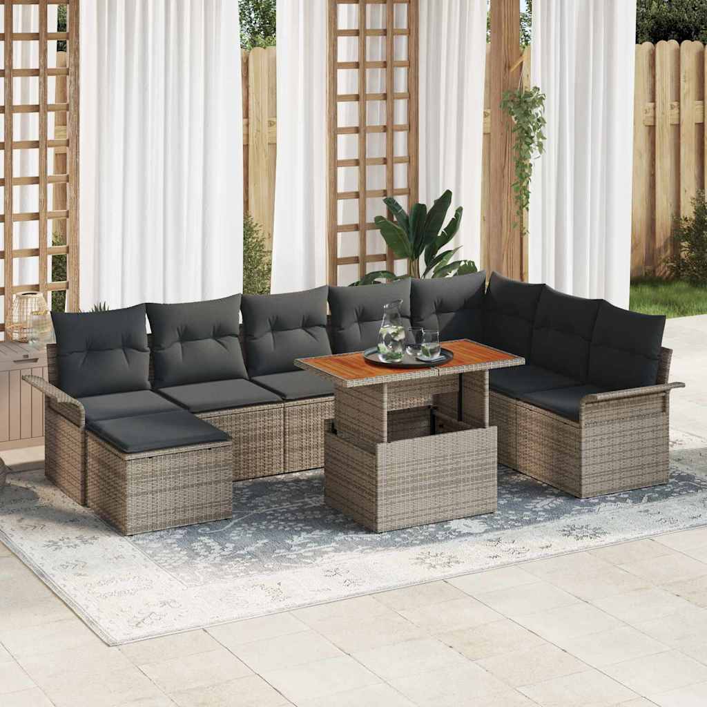 Tuin Sofa Set 9 pcs Grijs Poly rattan en gepoedercoat staal is nu te koop bij PeponiXL, paradijselijk wonen!
