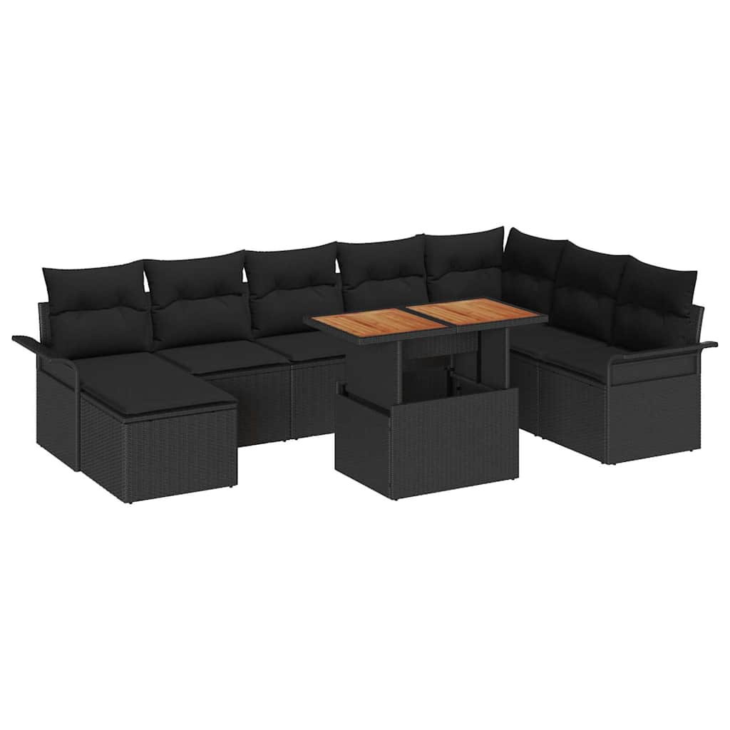 Tuin Sofa Set 9 pcs Zwart Poly rattan en gepoedercoat staal is nu te koop bij PeponiXL, paradijselijk wonen!