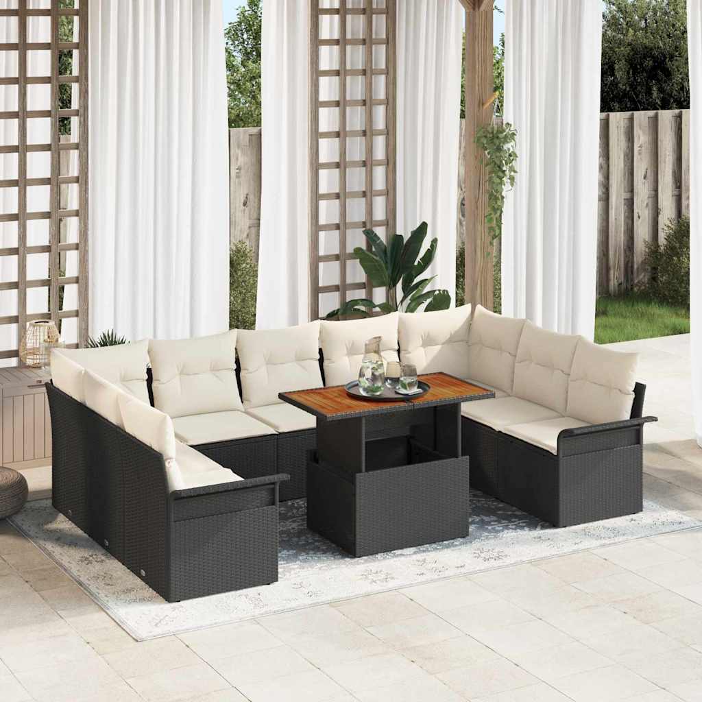 Tuin Sofa Set met kussen 10 pcs Zwart en crème is nu te koop bij PeponiXL, paradijselijk wonen!