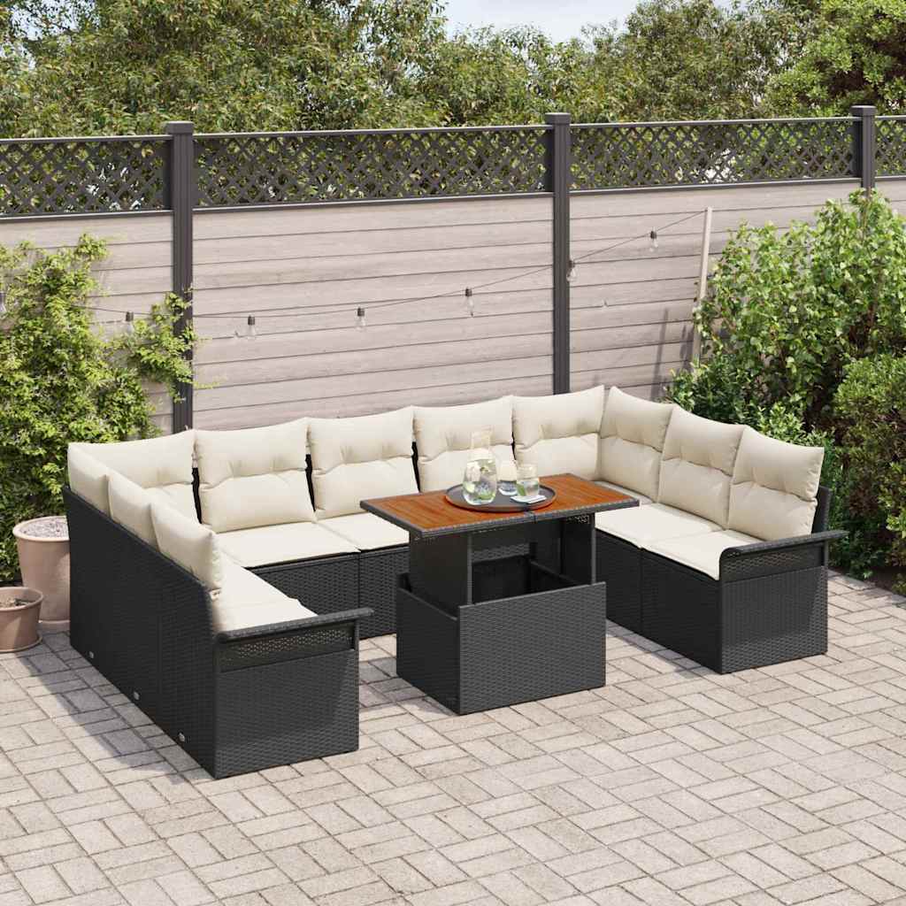 Tuin Sofa Set met kussen 10 pcs Zwart en crème is nu te koop bij PeponiXL, paradijselijk wonen!