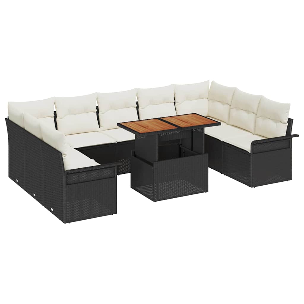 Tuin Sofa Set met kussen 10 pcs Zwart en crème is nu te koop bij PeponiXL, paradijselijk wonen!