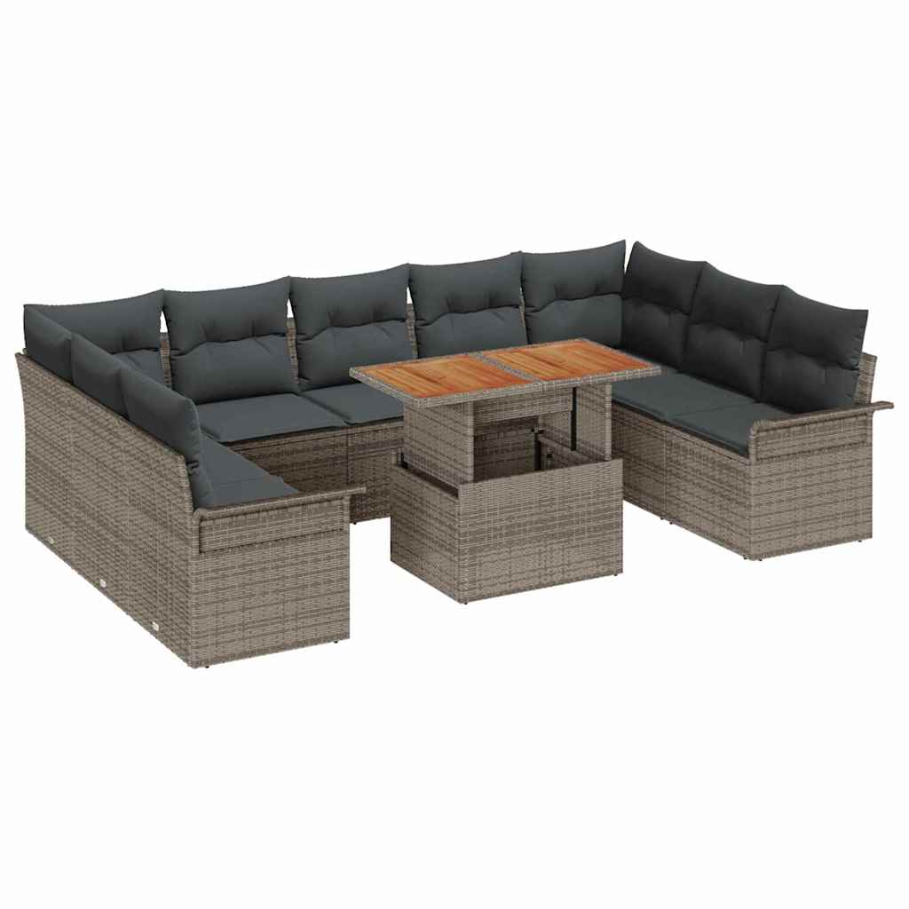 Tuin Sofa Set 10 pcs Grijs Poly rattan en gepoedercoat staal is nu te koop bij PeponiXL, paradijselijk wonen!
