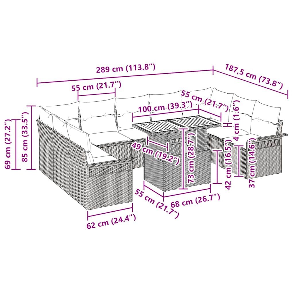 Tuin Sofa Set 10 pcs Grijs Poly rattan en gepoedercoat staal is nu te koop bij PeponiXL, paradijselijk wonen!