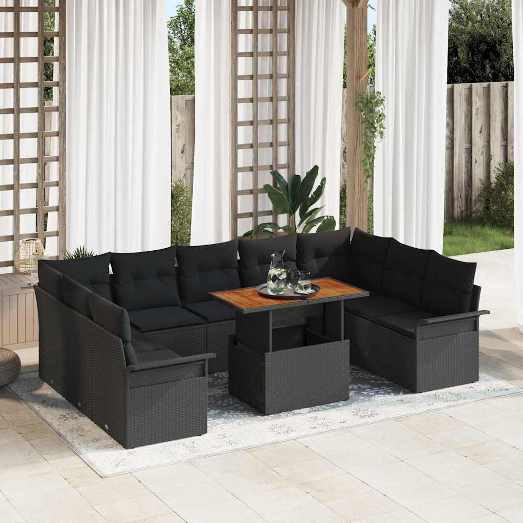 Tuin Sofa Set 10 pcs Zwart Poly rattan en gepoedercoat staal is nu te koop bij PeponiXL, paradijselijk wonen!