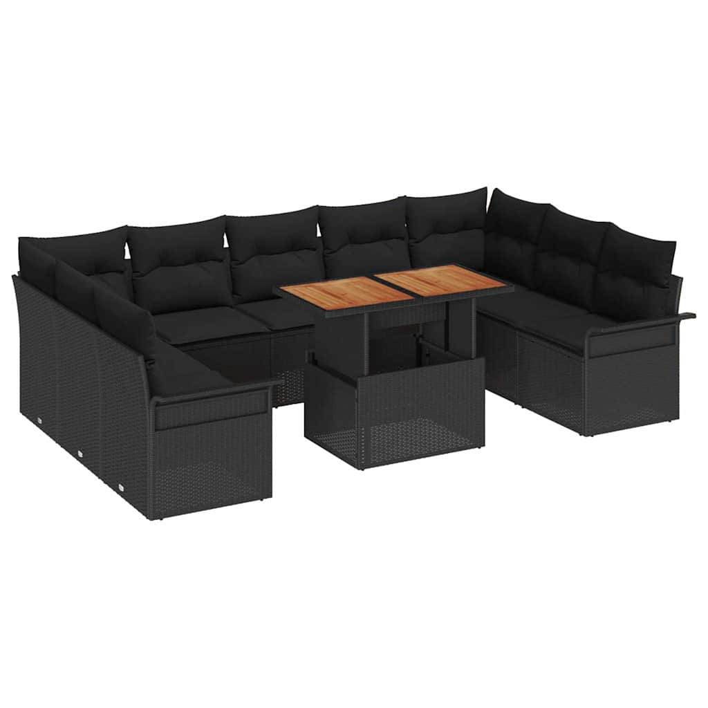 Tuin Sofa Set 10 pcs Zwart Poly rattan en gepoedercoat staal is nu te koop bij PeponiXL, paradijselijk wonen!