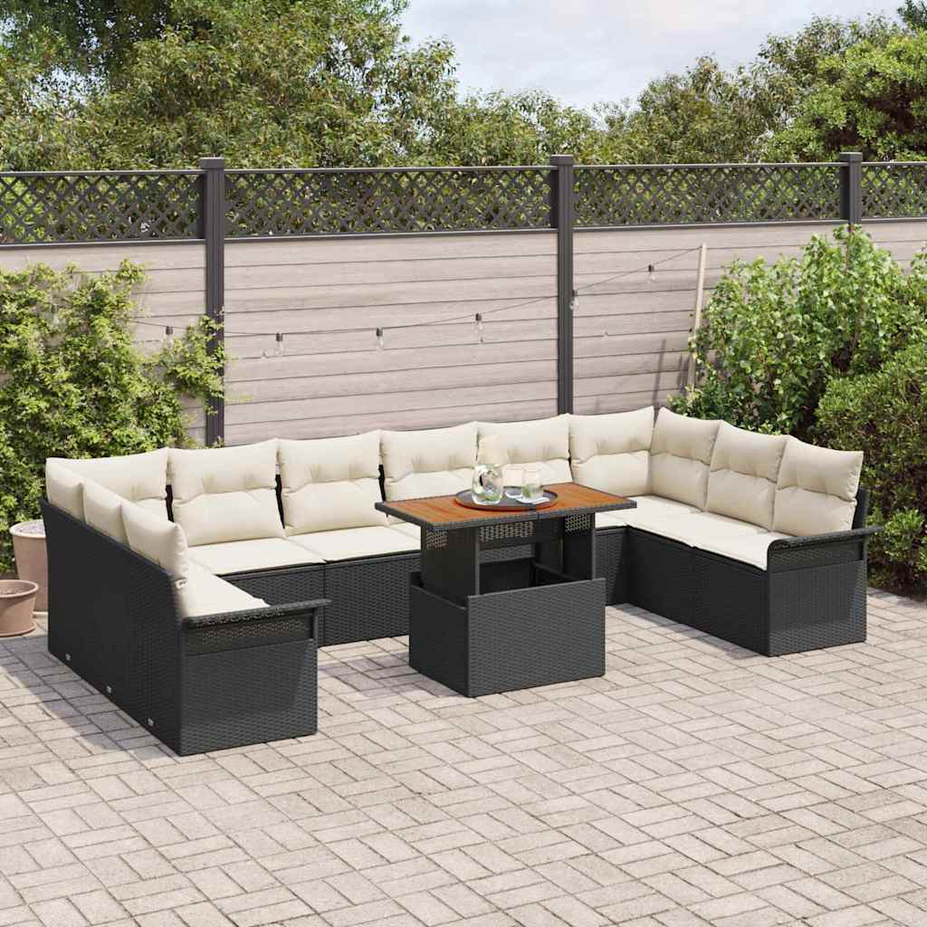 Tuinbankenset met kussen 11 pcs Zwart en Crème poly rattan is nu te koop bij PeponiXL, paradijselijk wonen!