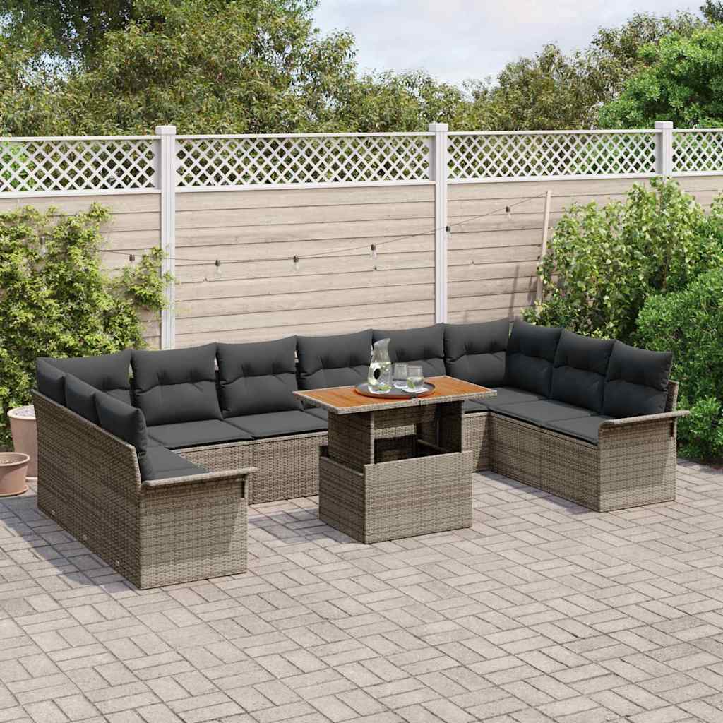 Tuinbankenset met kussen 11 pcs Grijs poly rattan is nu te koop bij PeponiXL, paradijselijk wonen!