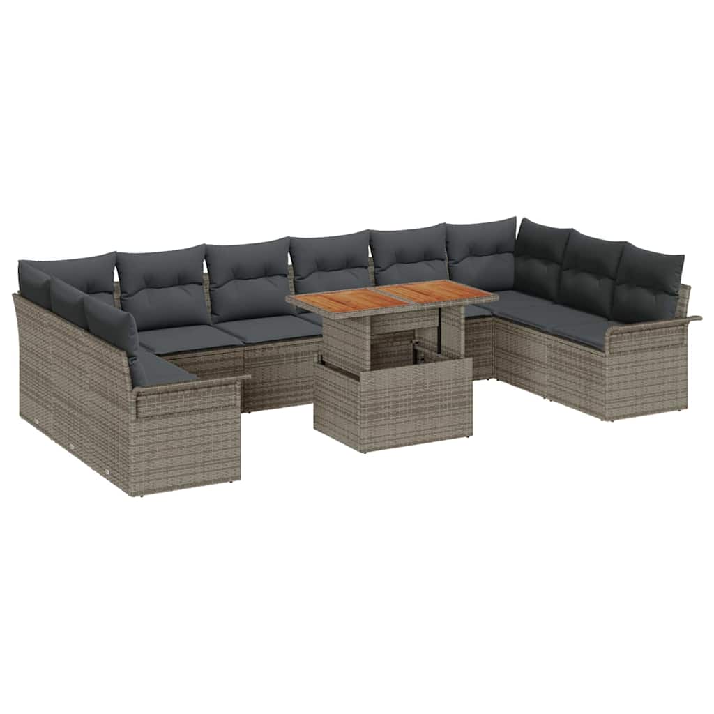 Tuinbankenset met kussen 11 pcs Grijs poly rattan is nu te koop bij PeponiXL, paradijselijk wonen!
