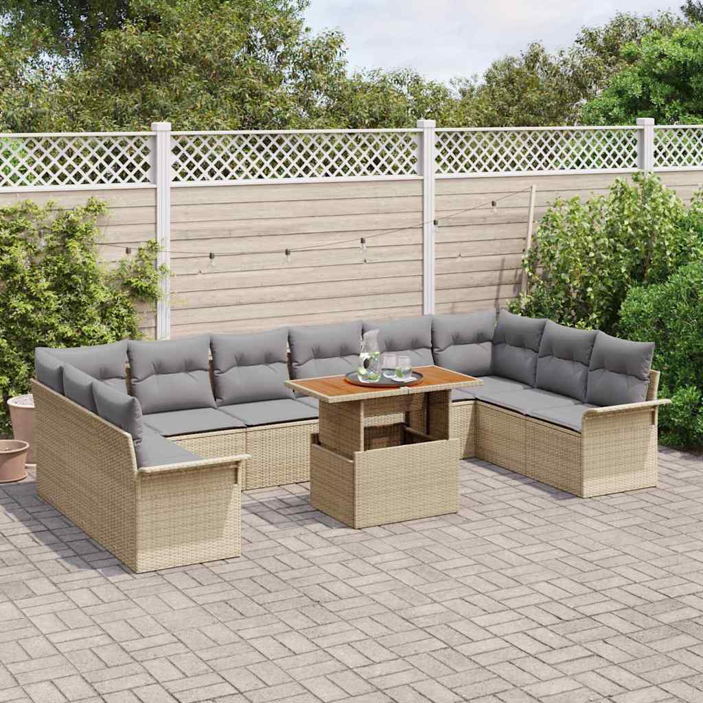 Tuinbankenset 11 pcs Beige en Licht Grijs poly rattan is nu te koop bij PeponiXL, paradijselijk wonen!