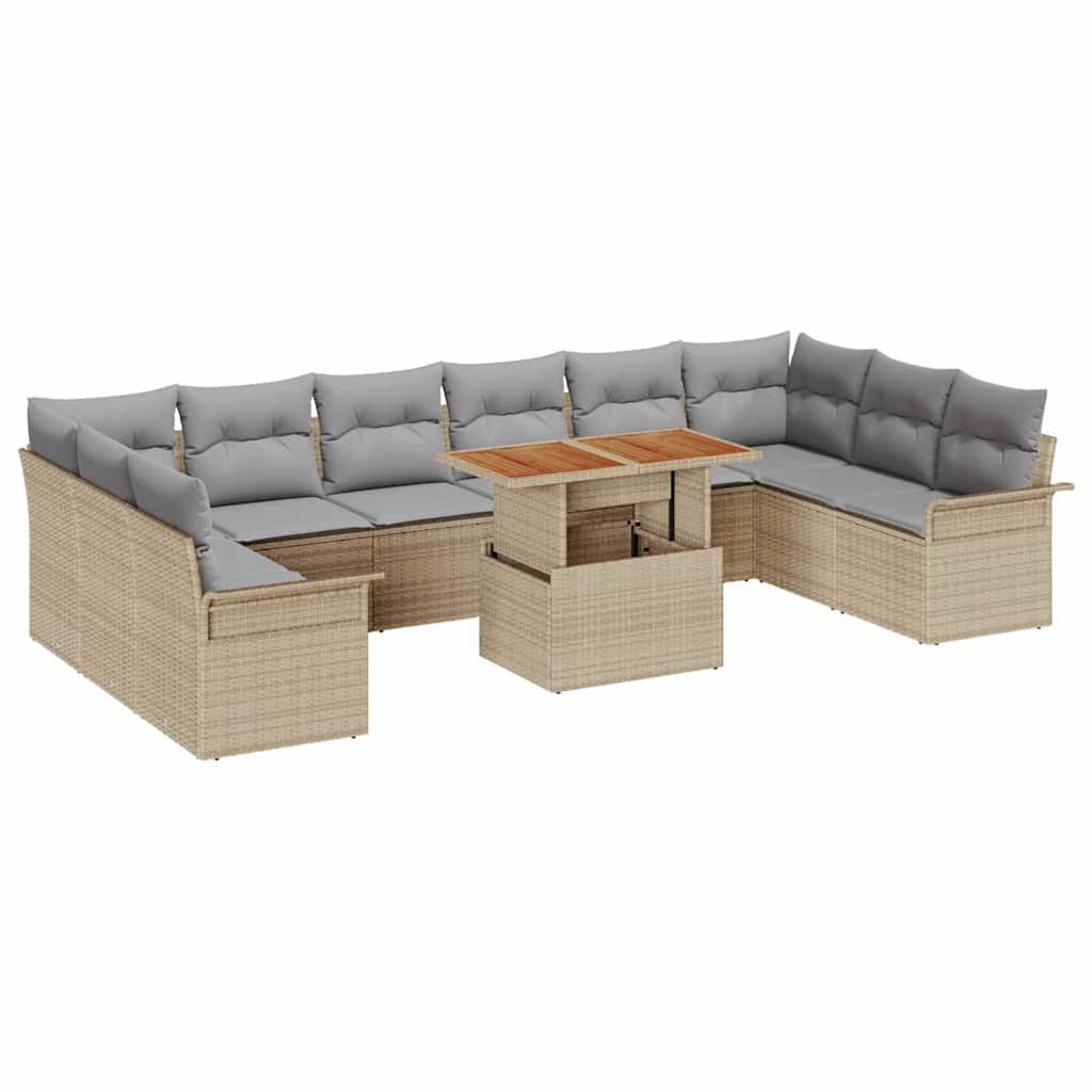 Tuinbankenset 11 pcs Beige en Licht Grijs poly rattan is nu te koop bij PeponiXL, paradijselijk wonen!