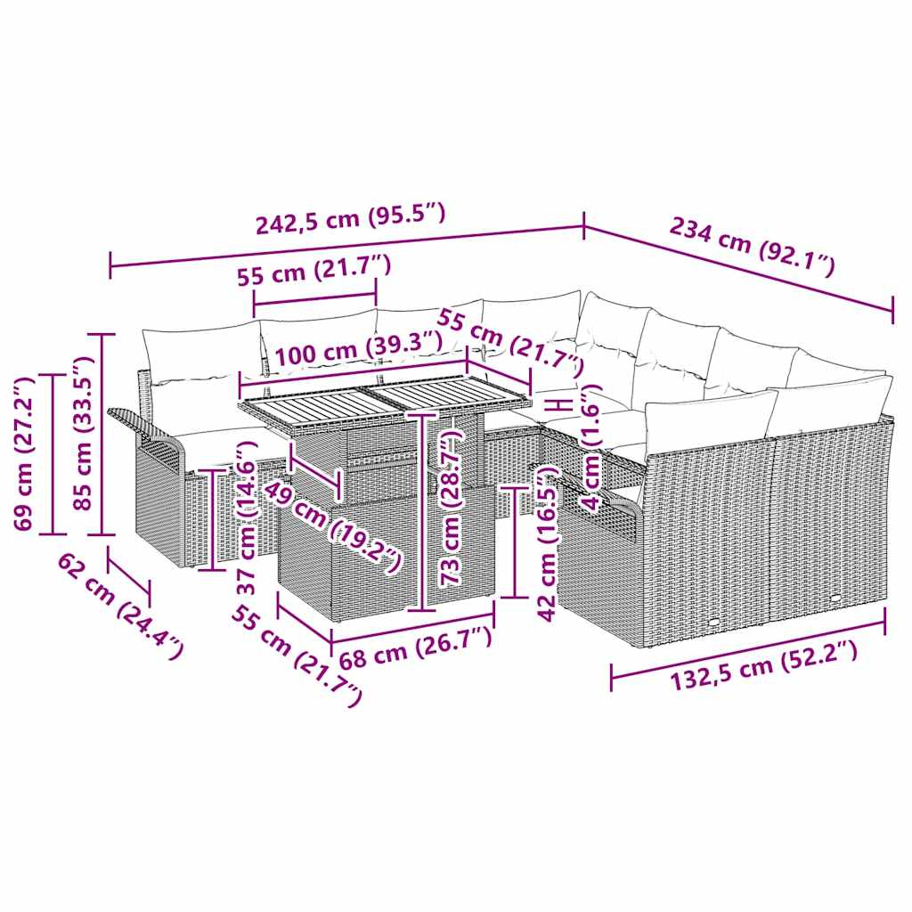Tuinbankenset 11 pcs Beige en Licht Grijs poly rattan is nu te koop bij PeponiXL, paradijselijk wonen!