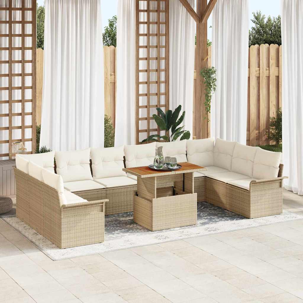 Tuinbankenset met kussen 11 pcs Beige en Crème poly rattan is nu te koop bij PeponiXL, paradijselijk wonen!