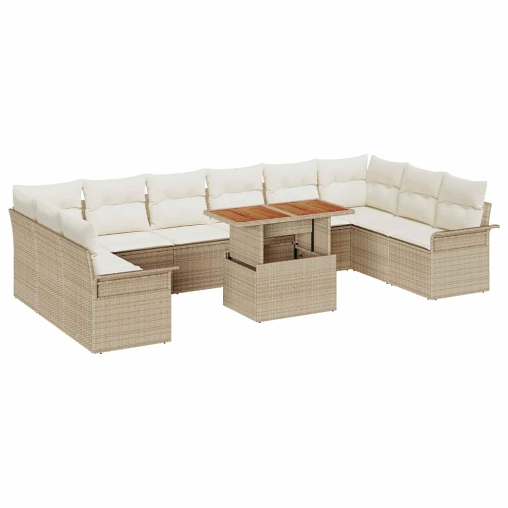 Tuinbankenset met kussen 11 pcs Beige en Crème poly rattan is nu te koop bij PeponiXL, paradijselijk wonen!