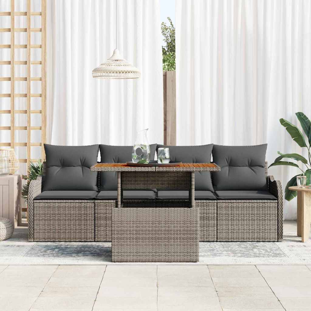 Tuinbankenset met kussen 5 pcs Grijs poly rattan is nu te koop bij PeponiXL, paradijselijk wonen!