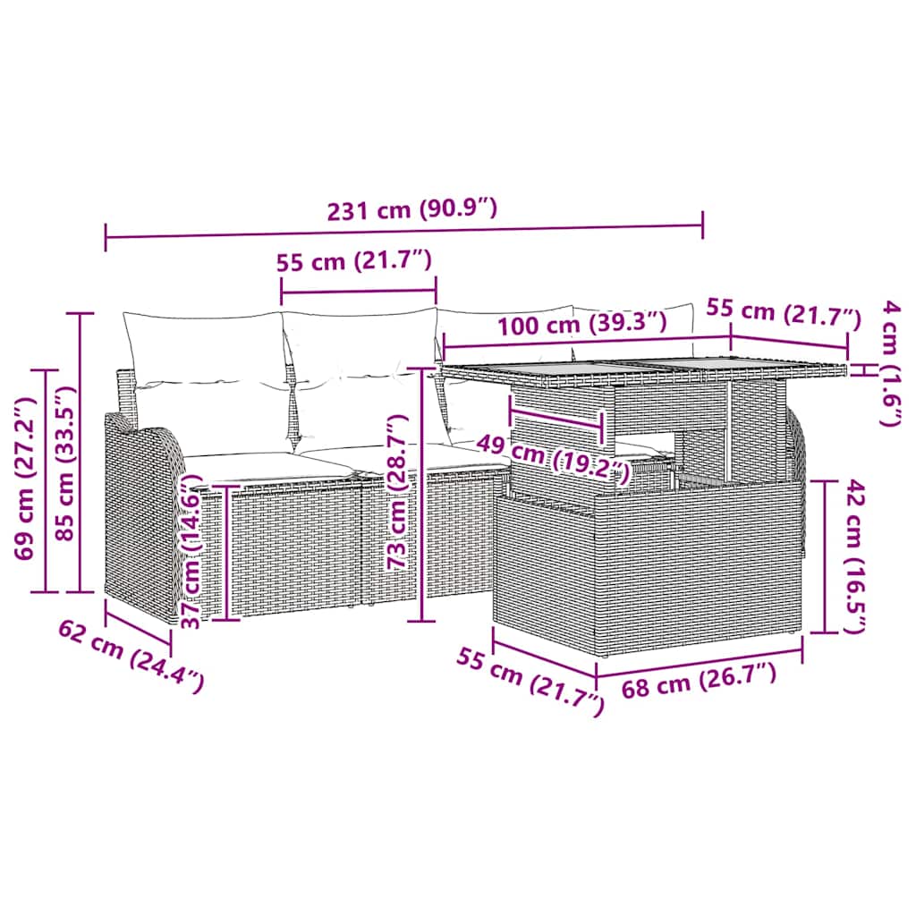 Tuinbankenset met kussen 5 pcs Beige en Licht Grijs poly rattan is nu te koop bij PeponiXL, paradijselijk wonen!