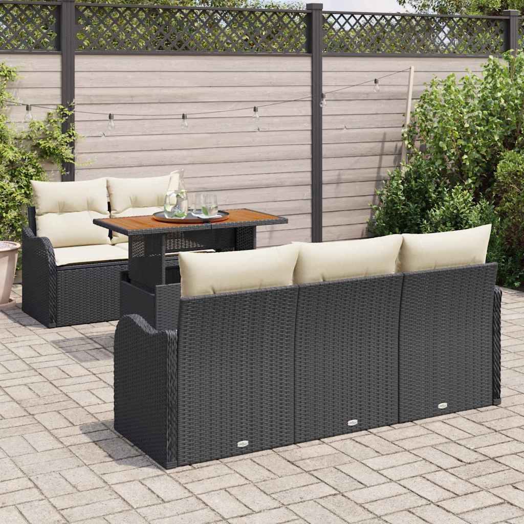 Tuinbankenset met kussen 6 pcs Zwart en Crème poly rattan is nu te koop bij PeponiXL, paradijselijk wonen!
