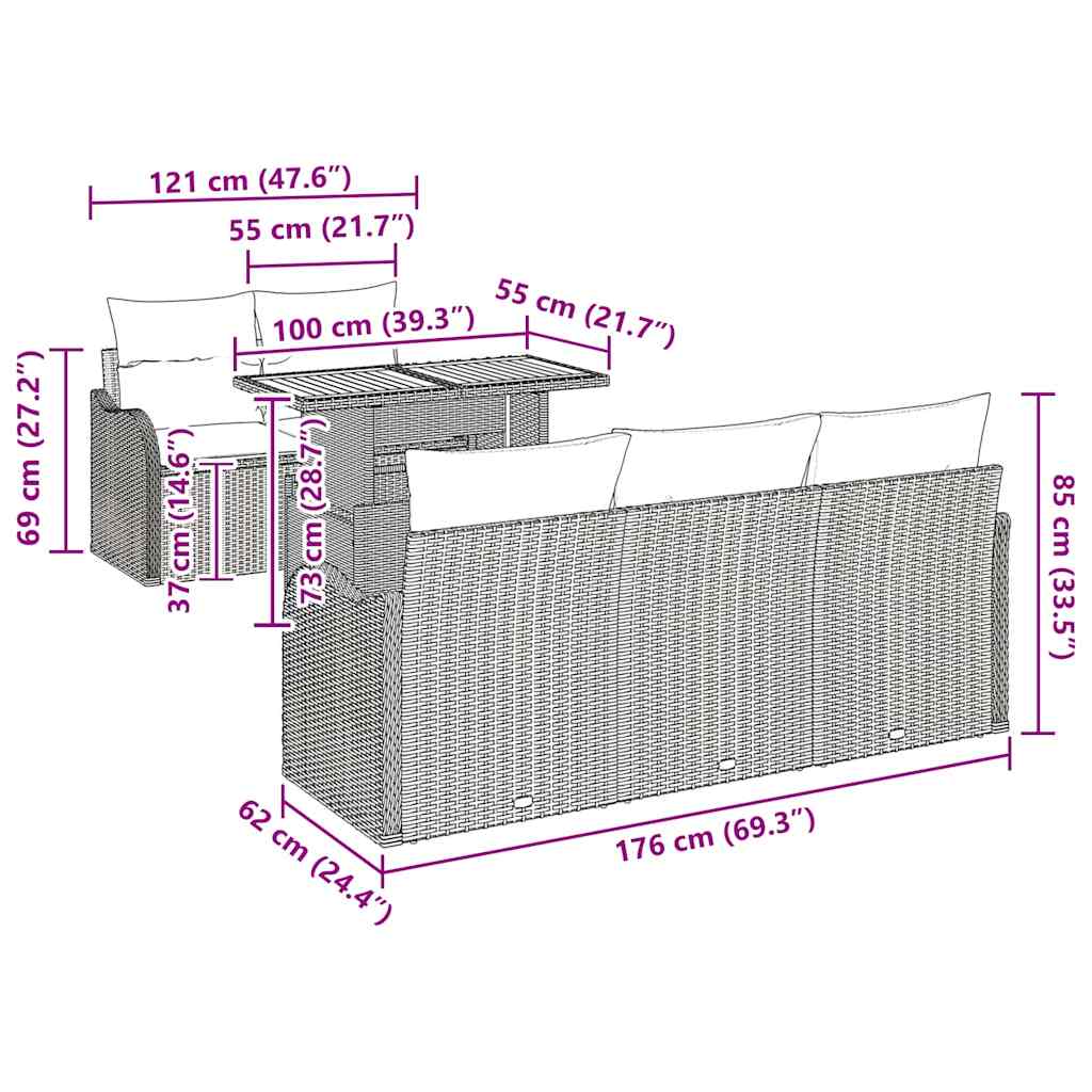 Tuinbankenset met kussen 6 pcs Grijs poly rattan is nu te koop bij PeponiXL, paradijselijk wonen!