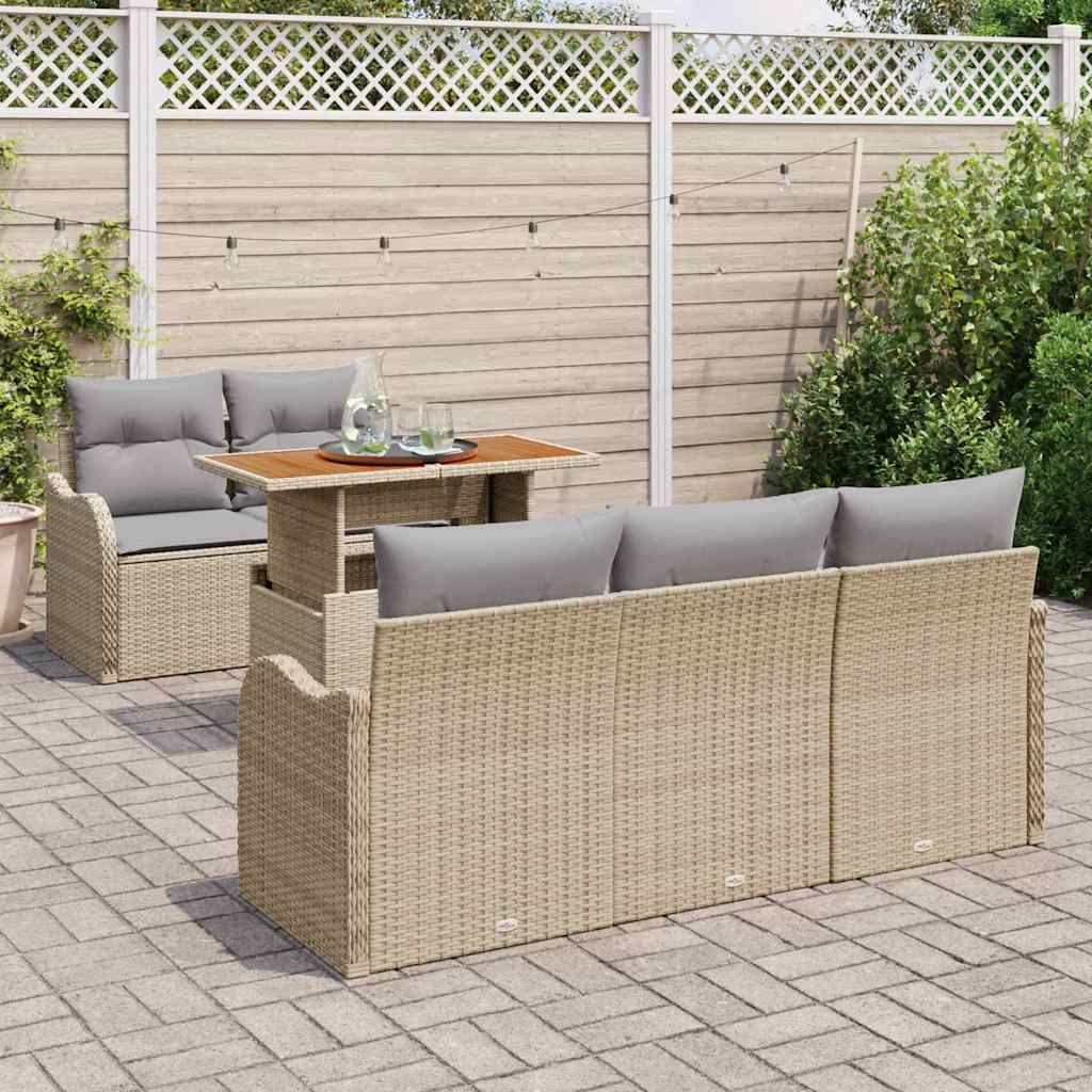 Tuinbankenset met kussen 6 pcs Beige en Licht Grijs poly rattan is nu te koop bij PeponiXL, paradijselijk wonen!