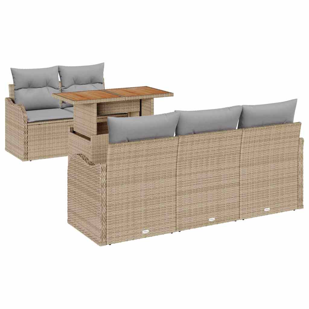 Tuinbankenset met kussen 6 pcs Beige en Licht Grijs poly rattan is nu te koop bij PeponiXL, paradijselijk wonen!