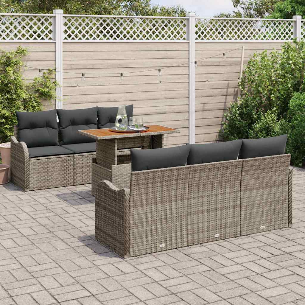 Tuinbankenset met kussen 7 pcs Grijs poly rattan is nu te koop bij PeponiXL, paradijselijk wonen!