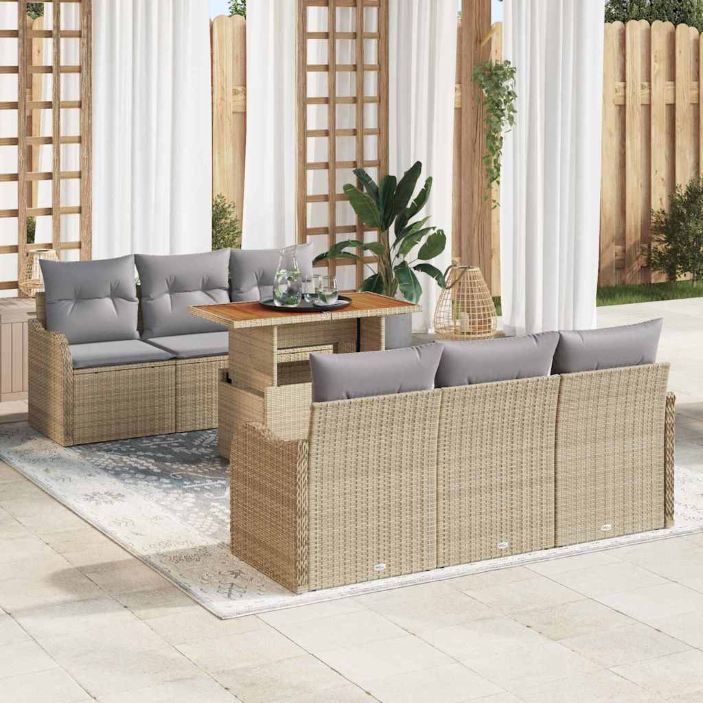 Tuinbankenset met kussen 7 pcs Beige en Licht Grijs poly rattan is nu te koop bij PeponiXL, paradijselijk wonen!